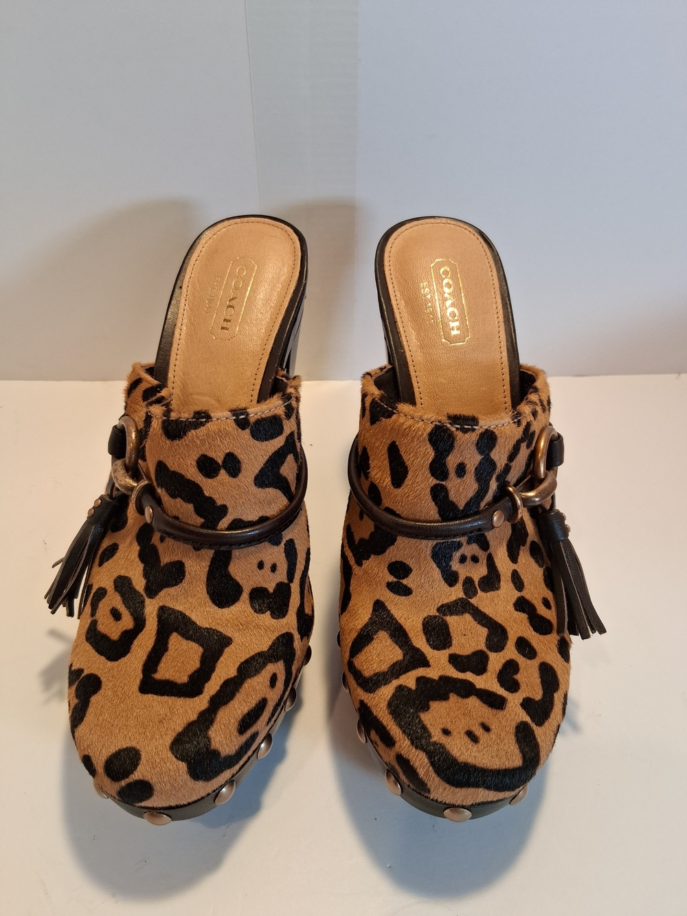Coach Leopard Print Clog Mules in Tan and Black NEW SIZE 7.5